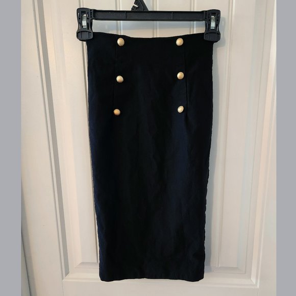 Retro Glam High Waisted Pin Up Pencil Skirt with Gold Sparkly Buttons - Picture 2 of 4